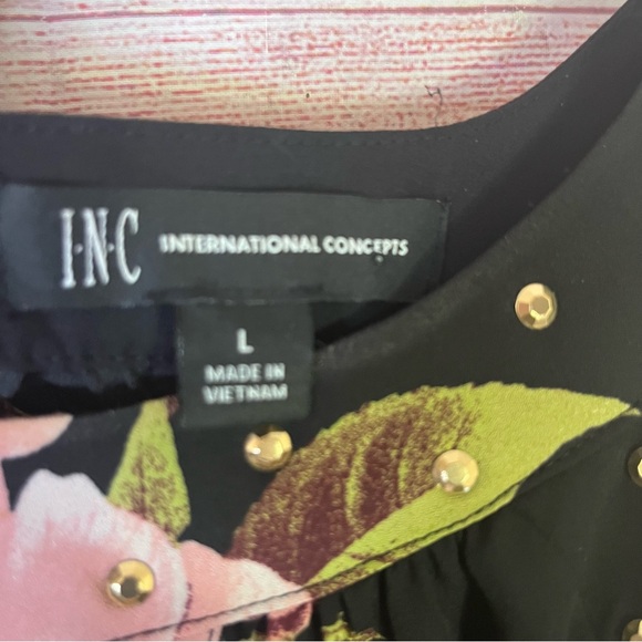 I.N.C.  Floral Stud Embellishment Cold Shoulder Long‎ Sleeve Blouse Size Large - Picture 3 of 10